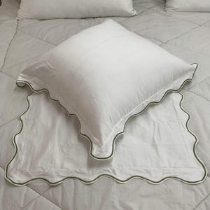 100% Cotton Sateen Scalloped Piping Pillow/Euro Sham (Set Of 1)