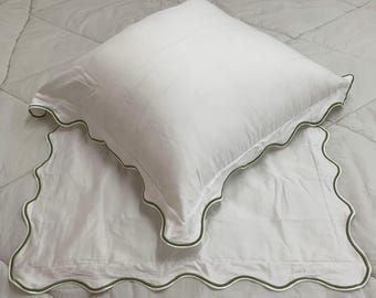 100% Cotton Sateen Scalloped Piping Pillow/Euro Sham (Set Of 1)