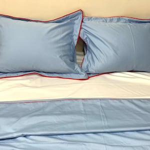 400 TC Light blue Cotton Sateen Hotel Stitch Duvet Cover Set in Piping Edge Border 1 Duvet Cover and 2 Pillow Sham