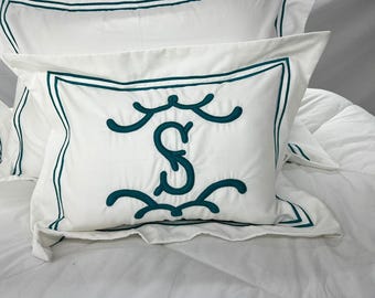 Monogram Cotton Sateen Hotel Stitch Euro/Pillow Sham in Double Border (Set Of 1)