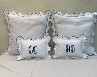 Personalized Monogrammed Pillow Sham with Scalloped embroidery Hand Embroidery (Set of 1)