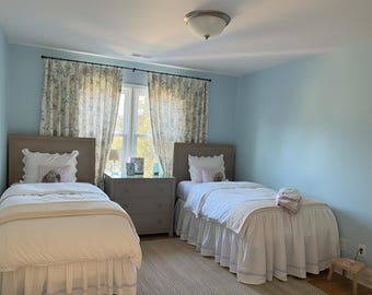 Dorm room Triple line Embroidery border gathered Bed Skirt - 8" to 39" Drop Length 1 PIECE BED SKIRT 3 Sided 100% Cotton