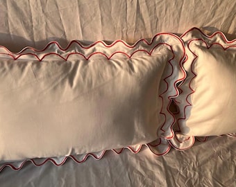 Euro/Pillow Sham Double Scalloped Embroidery 100% Cotton Sateen Hotel Stitch