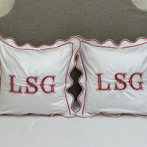 Monogrammed Euro/Pillow Sham with Scalloped embroidery and Border Embroidery (Set of 1)