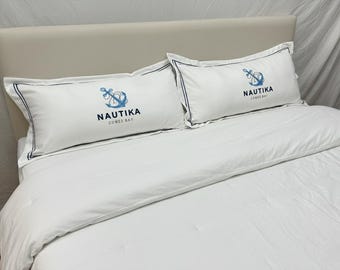 Monogrammed Logo 100 % Cotton Sateen Hotel Stitch Euro/Pillow Sham in Double Border (Set Of 1)