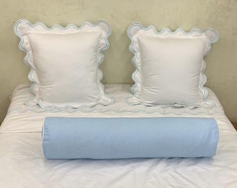 Double Scalloped Embroidery Duvet Cover Set 400 Thread Count White Cotton Sateen