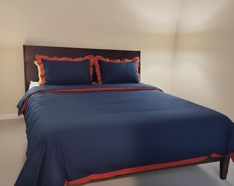 400 Thread Count 100% Cotton Sateen Hotel Stitch Duvet Cover set with Border frame