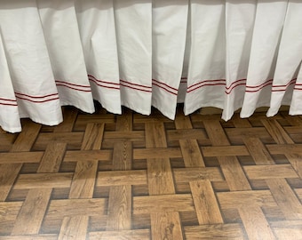 Double Line Embroidery border Pleated Bed Skirt - 8&quot; to 39&quot; Drop Length 1 PIECE Tailored BED SKIRT 3 Sided 100% Cotton