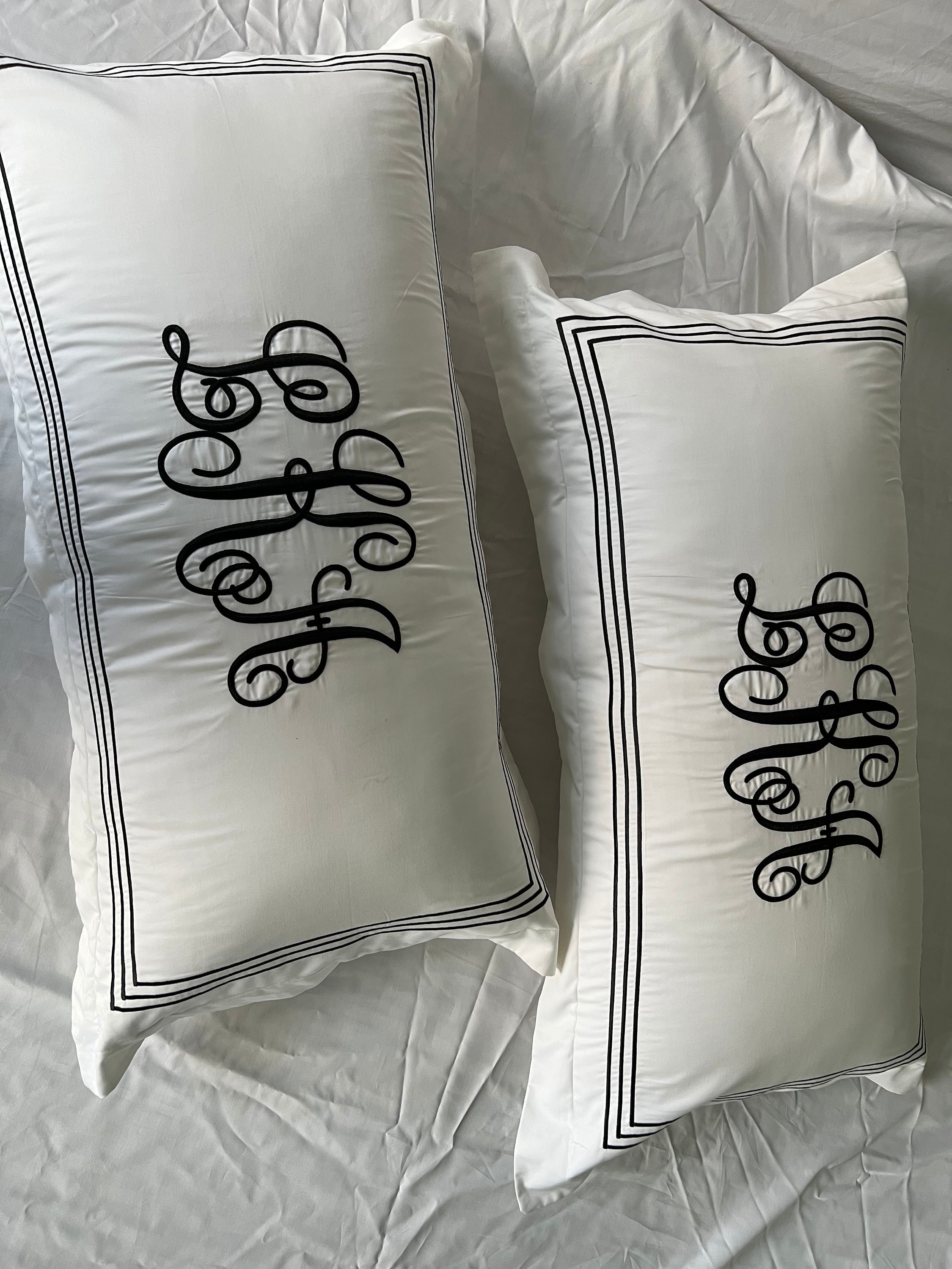 Personalized Monogrammed Pillow Sham 100% Cotton Sateen Luxury Hotel Collection Triple Embroidery Border Cord 400 TC (Set of 1)