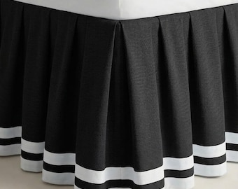 100% Cotton Sateen Gathered bed skirt with white double Band Border  - 8" to 39" Drop Length 1 PIECE BED SKIRT 3 Sided