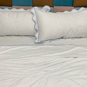 Scalloped & Border Embroidery 400 Thread Count White Cotton Duvet Cover Set- 1 Duvet Cover and 2 Pillow Sham Cover