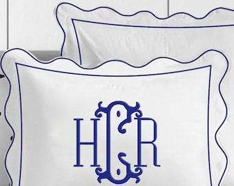 Personalized Monogrammed Pillow Sham with Scalloped embroidery and Border Hand Embroidery (Set of 1)