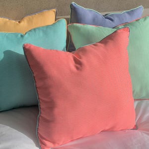 Ticking Striped Pattern Euro/Pillow Sham with Stripe Edge Piping, Herringbone fabric (set of 2)