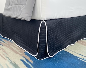 Box Cotton Quilted bed skirt with contrast Edge Piping border | cotton Batting | 8" to 39" Drop Length 1 PIECE BED SKIRT 3 Sided 100% Cotton