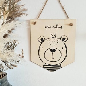 Children's room decoration, name plate bear, gift birth, baptism, baby, wooden sign,