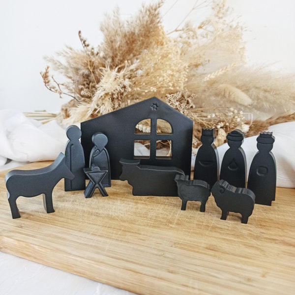 11 teilige moderne Krippe, Weihnachtskrippe, Adventskrippe, Weihnachtsdeko, Dekoration modern Weihnachten