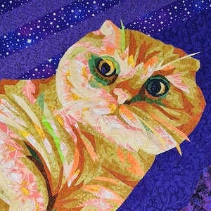 GINGER CAT quilt pattern, cat fabric collage, applique
