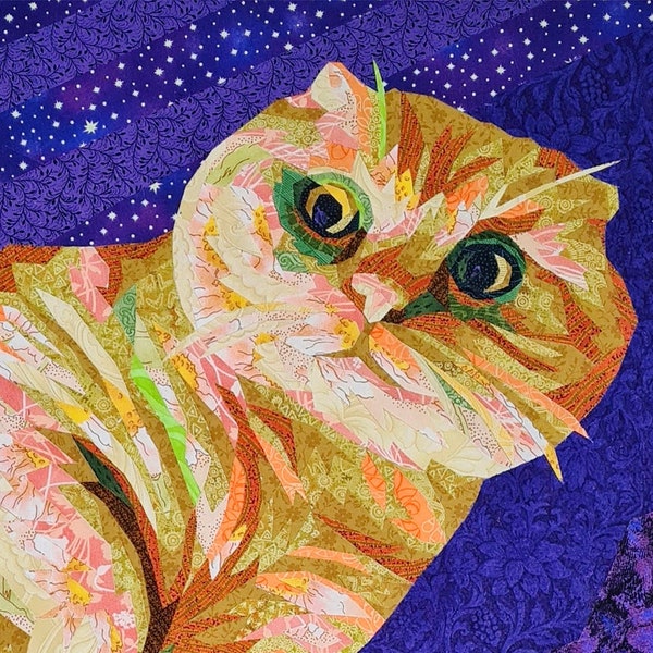 GINGER CAT quilt pattern, fabric collage, applique