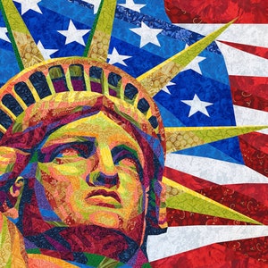 JULY 4th quilt pattern, Patriotic USA fabric collage, applique