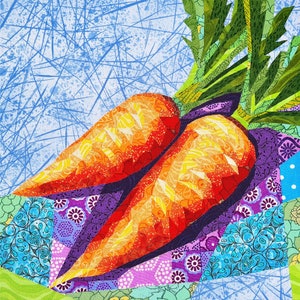 CARROTS quilt pattern, still life fabric collage, applique