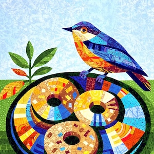 BIRD AND COOKIES quilt pattern, fabric collage, applique