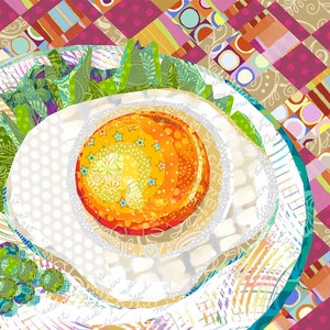 SUNNY SIDE up EGG quilt pattern, still life fabric collage, applique