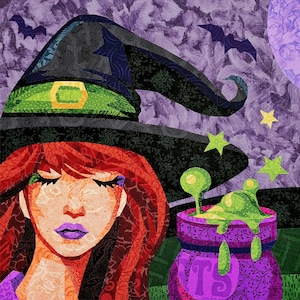 HALLOWEEN WITCH quilt pattern, fabric collage, applique