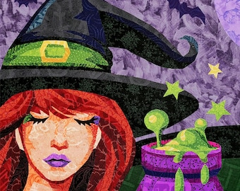 HALLOWEEN WITCH quilt pattern, fabric collage, applique