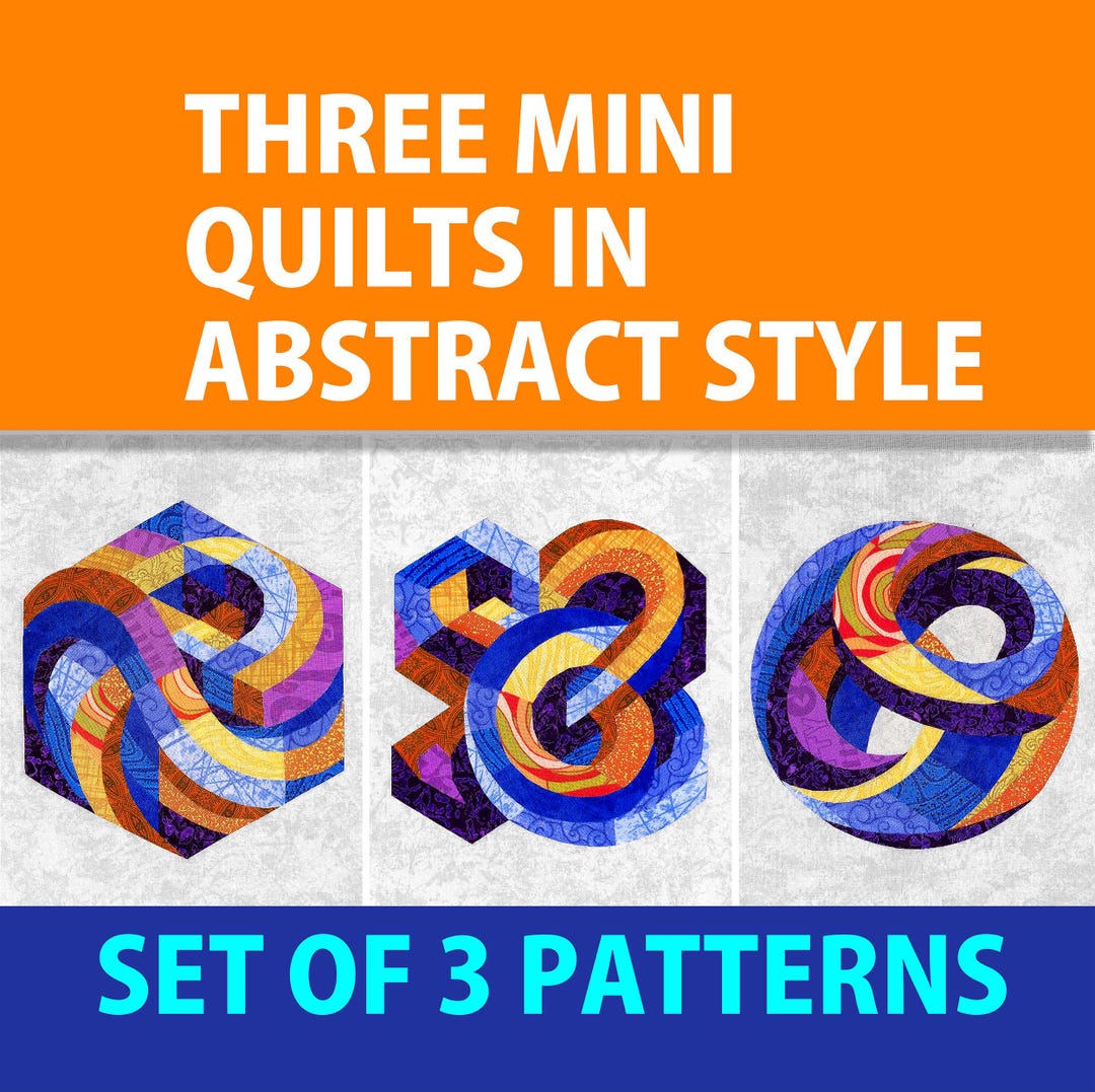 Three Mini QUILTS in ABSTRACT STYLE Quilt Pattern, Fabric Collage ...