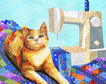 QUILT CATSULTANT. Cat quilt pattern, fabric collage, applique