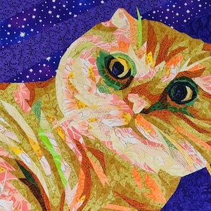 GINGER CAT quilt pattern, cat fabric collage, applique