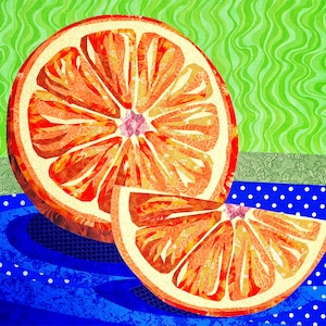 ORANGE FRUIT quilt pattern, still life fabric collage, applique