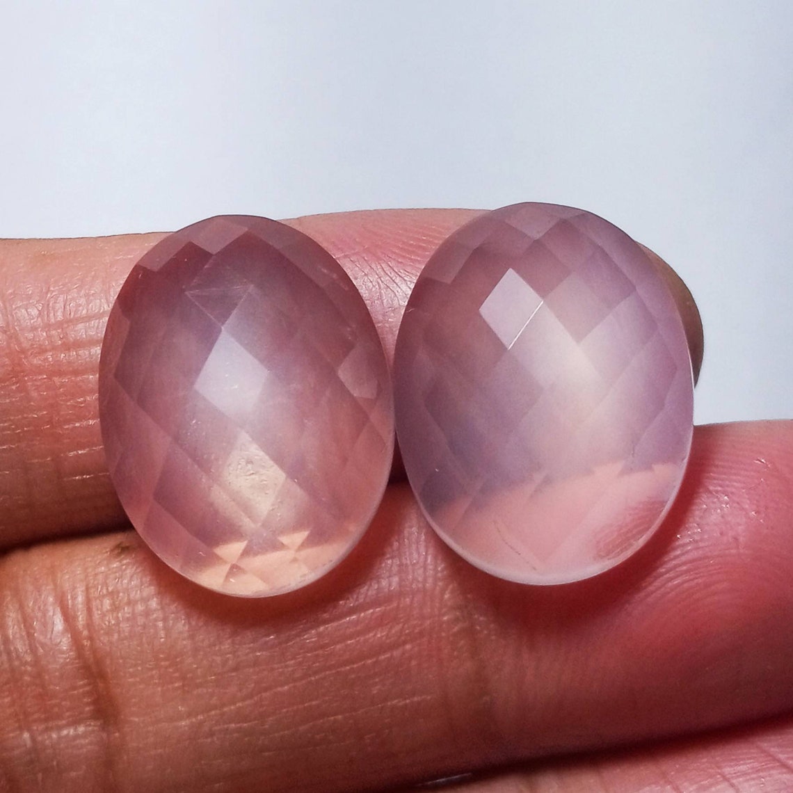 1 PAIR Rose Cut Natural Rose Quartz Gemstone brilliant eye Etsy