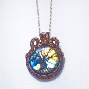 Handmade Copper Wire Wrapped Labradorite Pendant: Boho Necklace