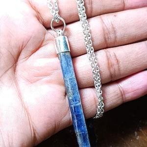 Electric blue raw nepal kyanite 92.5 silver pendant crystal Rare gemmy Rough heart from himalaya natural blue kyanite silver necklace gift