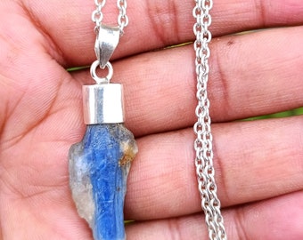 Raw Nepal Kyanite & Amethyst 925 Silver Pendant Necklace