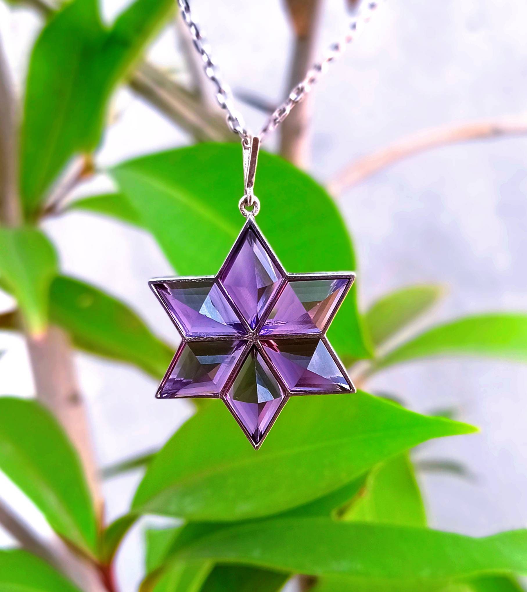 100 Natural Purple Amethyst Cut Star of David Pendant silver