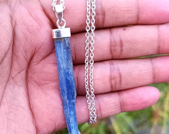 Raw Nepal Kyanite & Amethyst 925 Silver Pendant Necklace