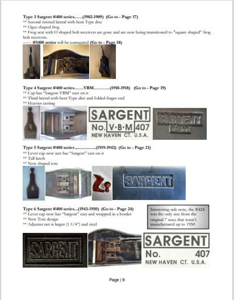 Sargent Bench Planes Identification Guide. the 400/5400/1400 Series Etsy