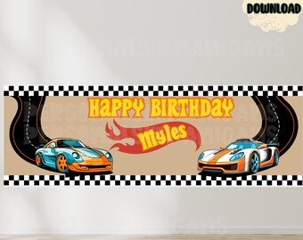 Toy Cars Birthday Banner Template | Editable Canva Design (Digital Download) | Walgreens Printable | Fast Toy Cars