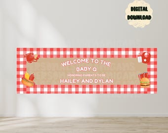 Baby Q Themed | Barbecue Baby | Baby Shower | Banner Template | Banner | EDITABLE DIGITAL FILE | Canva Edit | Customizable