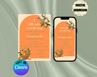 Citrus Baby Shower Invitation |A Little Cutie | Canva Template | Printable Editable Invite | Instant Download | Digital Download