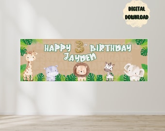 Jungle Themed | Safari | Canva Template | Birthday Banner | EDITABLE DIGITAL FILE | Canva Edit | Customizable