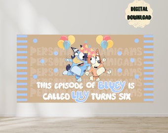 Blue Dog Banner Template | Birthday Banner | Stripes | Polkadot | EDITABLE DIGITAL FILE | Canva Edit | Customizable
