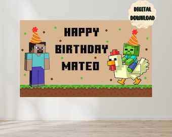 Minecraft Banner Template | Birthday Banner | EDITABLE DIGITAL FILE | Canva Edit | Customizable