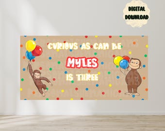 Curious Monkey Birthday Party | Monkey Party Decorations | Kids Party | Birthday Banner | EDITABLE DIGITAL FILE | Canva Edit | Customizable