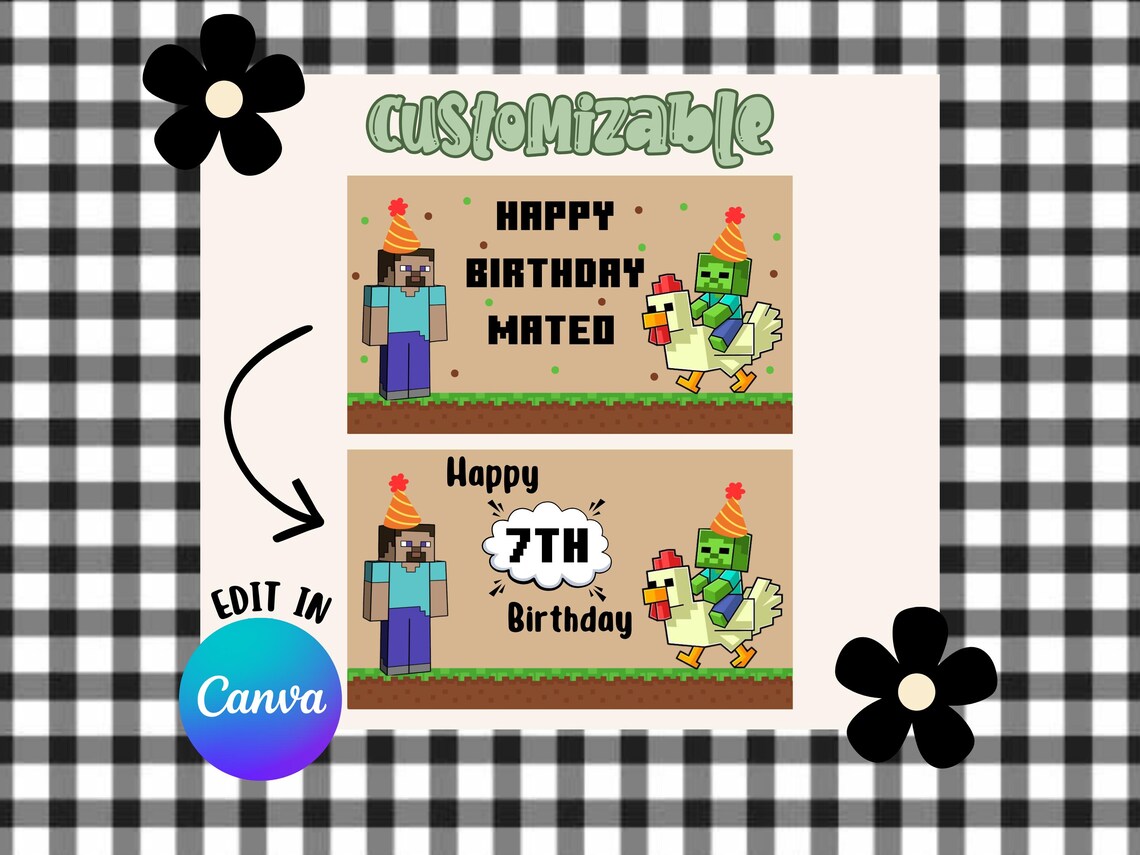 Minecraft Banner Template Birthday Banner EDITABLE DIGITAL FILE