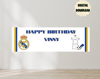 Soccer Football Club | R Madrid | Banner Template | Birthday Banner | EDITABLE DIGITAL FILE | Canva Edit | Customizable