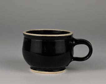Handmade Ceramic Espresso Cup – Black with White Rim