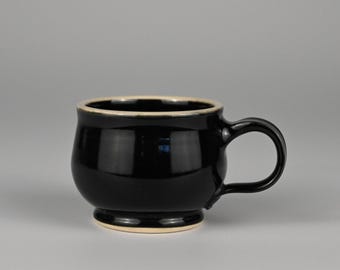 Handmade Ceramic Espresso Cup – Black with White Rim